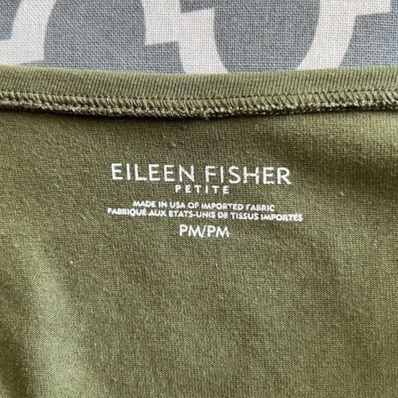 EILEEN FISHER Green Organic cotton Pocketed 3/4 Sleeve V Neck Shift Dress szPM - Picture 13 of 14